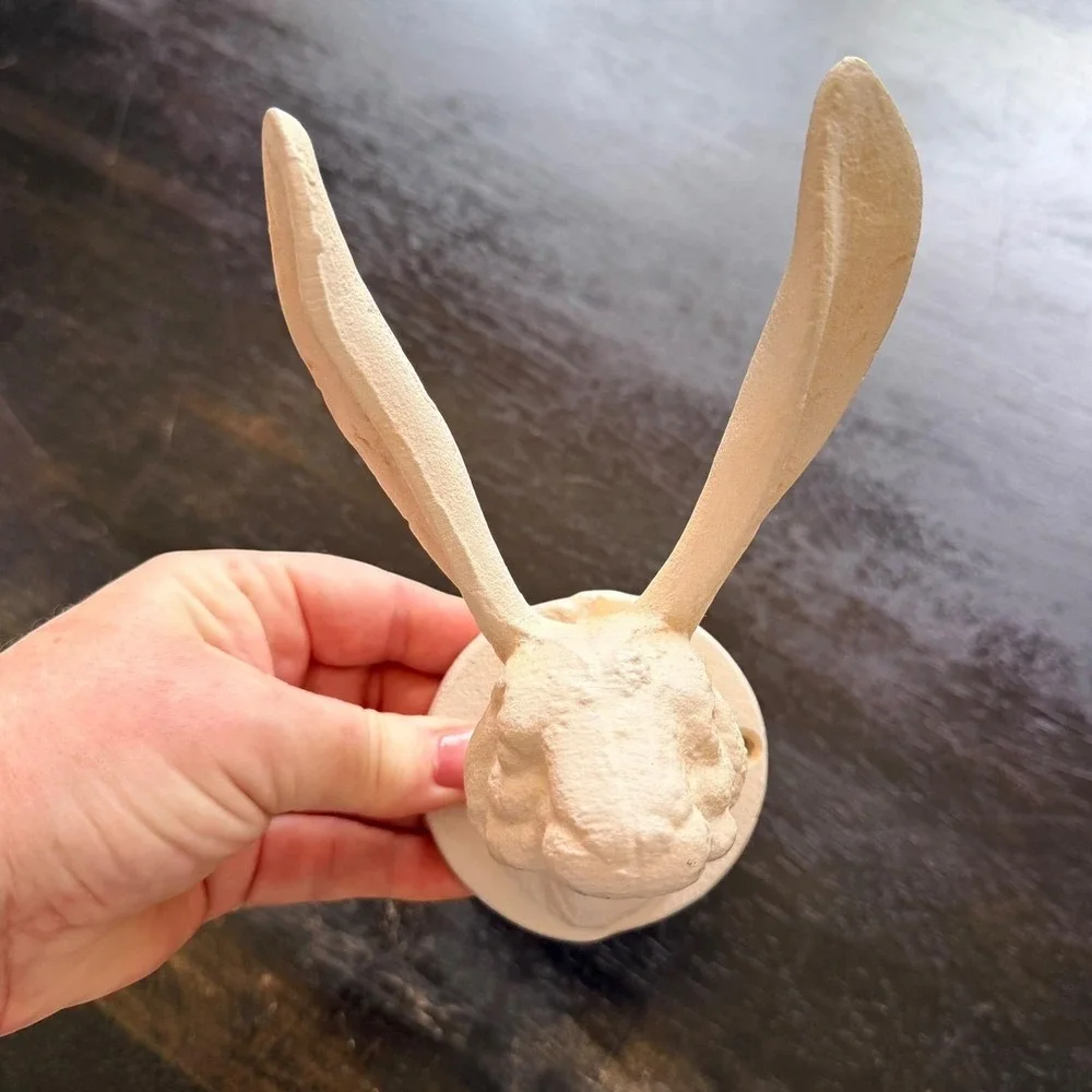 Cast Iron Rabbit Wall Hook Antique White Farmhouse Decor 7